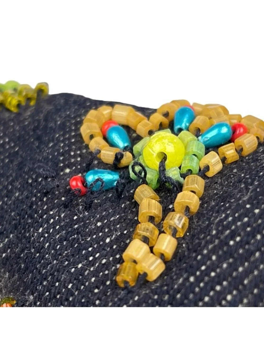 Fendi Zucca Pattern Mamma Baguette Beads Embroidery Shoulder Bag Denim Navy - Picture 9 of 15